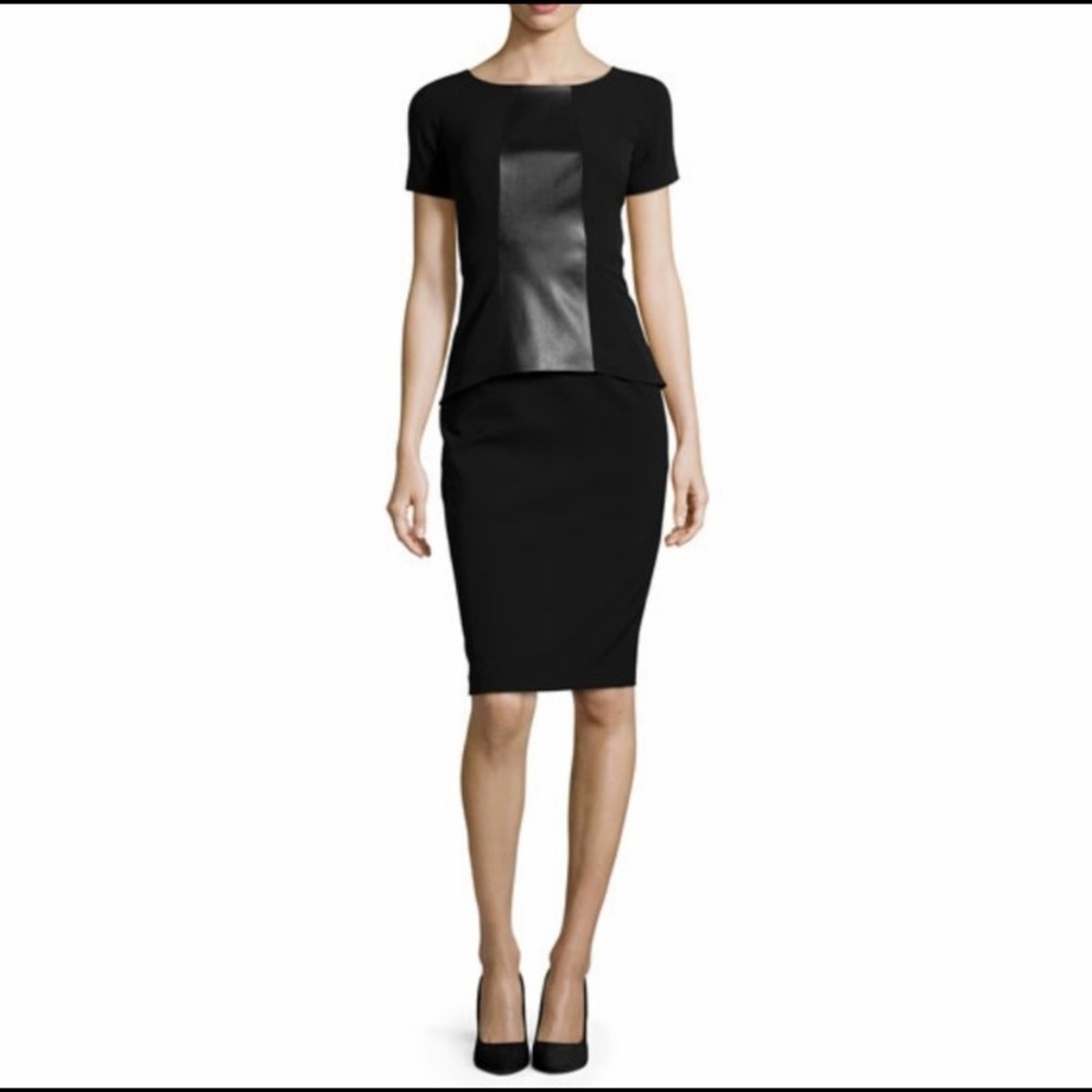 Lafayette 148 New York Alesandra Faux Leather Peplum Dress black Sz 10